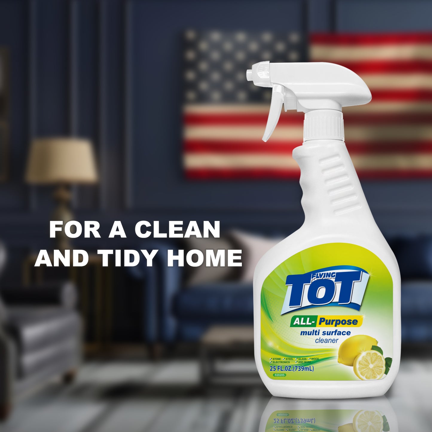 FLYING TOT All-Purpose Cleaner, Sanitizing and Disinfecting Spray, To Clean and Deodorize, Lemon Breeze Scent- 25 Fl. Oz.