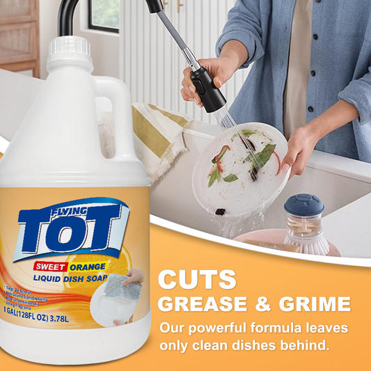 FLYING TOT Dish Soap - Dishwashing Liquid Super Degreaser - 1 Gallon Sweet Orange