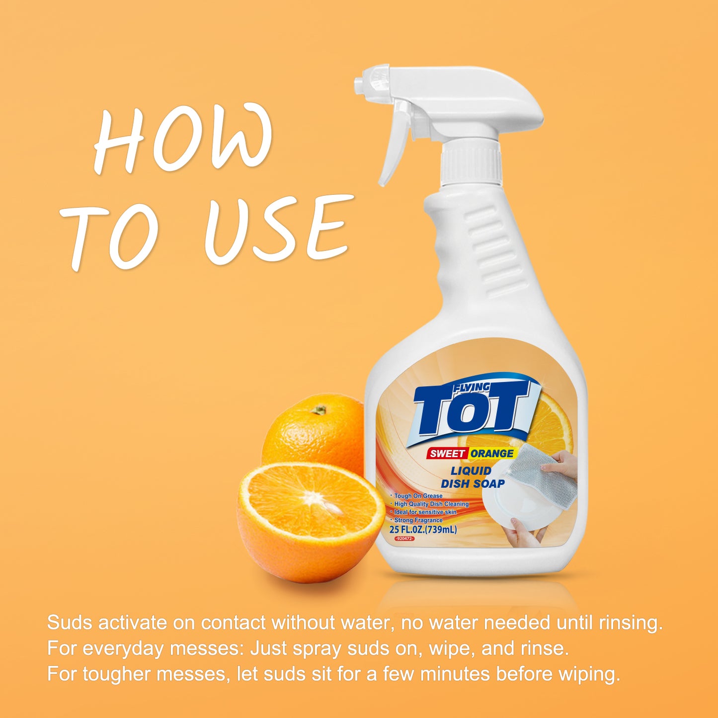 FLYING TOT Splash Foam Spray Dish Soap - Dishwashing Liquid Super Degreaser - 25 FL OZ Sweet Orange