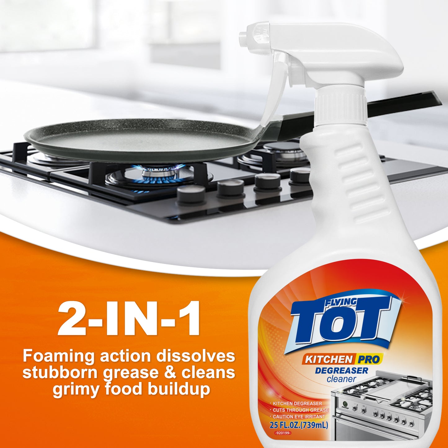 FLYING TOT Kitchen Degreaser Cleaner - Removes Kitchen Grease, Grime and Baked-on Food - 25 Fl. Oz.