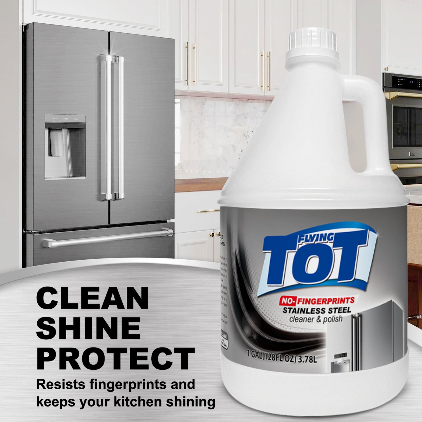 FLYING TOT Stainless Steel Cleaner and Polish - Streak-Free Self- Polishing Formula, Removes Fingerprints, Residue, Water Marks and Grease from Appliances - 1 Gallon