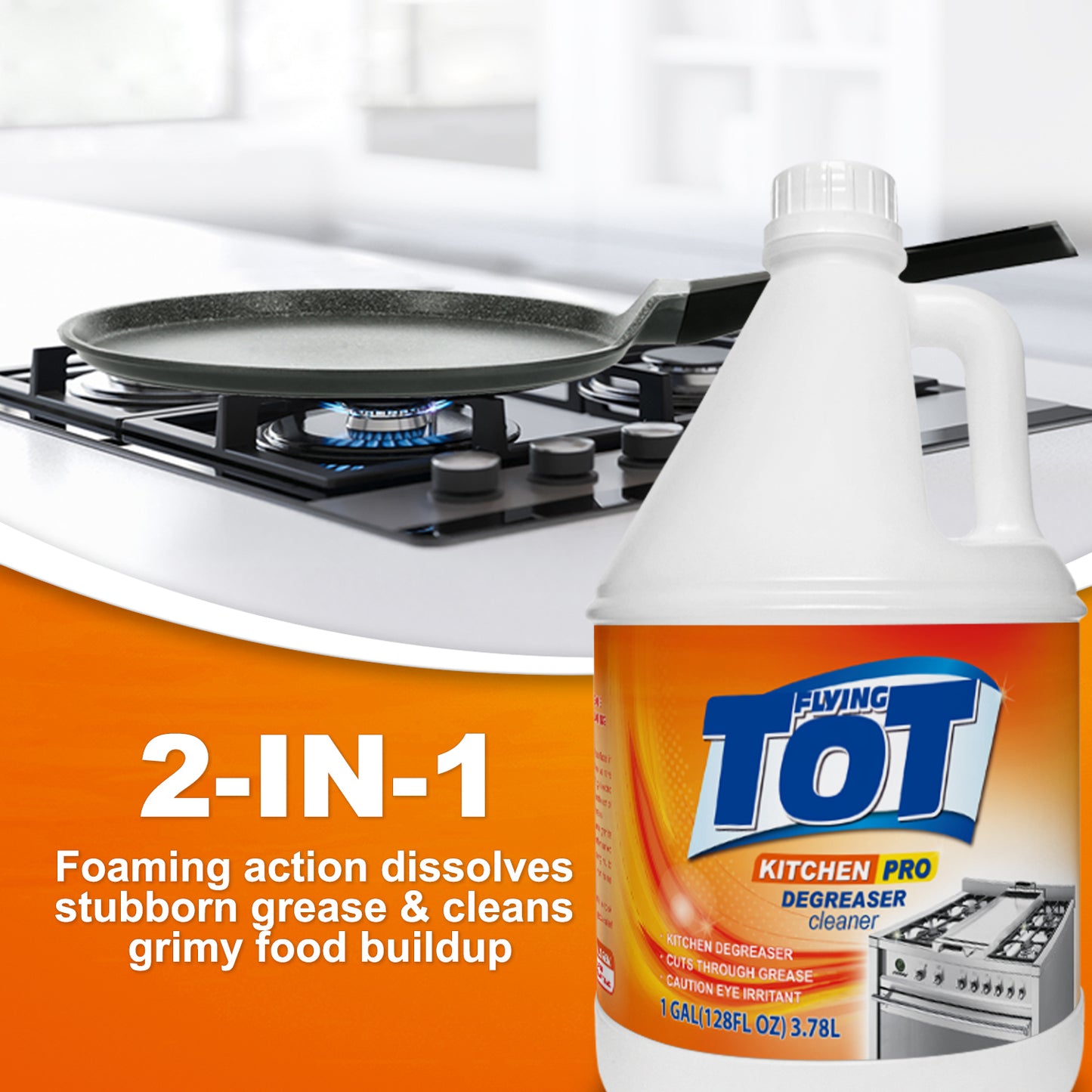 FLYING TOT Kitchen Degreaser Cleaner - Removes Kitchen Grease, Grime and Baked-on Food - 1 Gallon