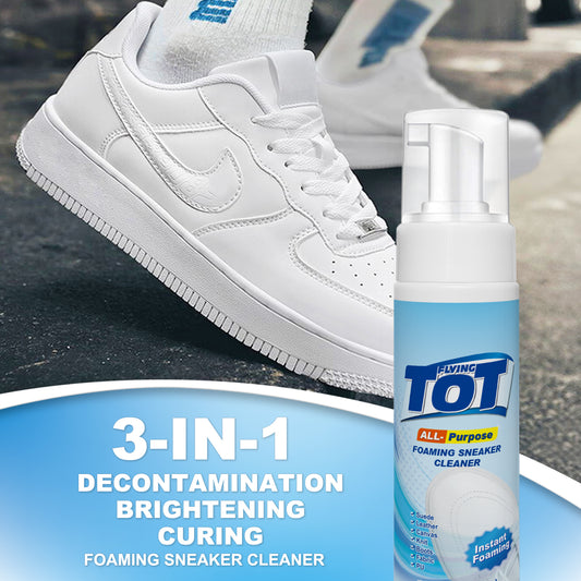 FLYING TOT Foaming Sneaker Cleaner - Stain Remover Spray Removes Dirt, Grime and Grass - 7 Fl. Oz. Sneakers Cleaner for Outdoor Shoes, Slippers and Moccasins