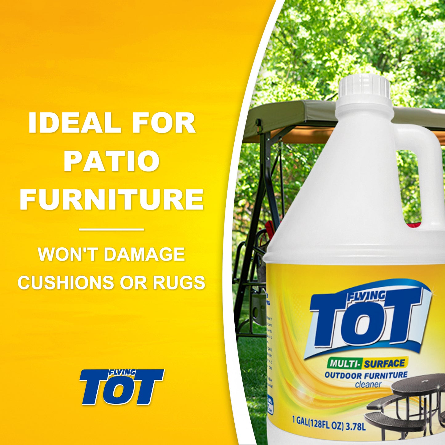 FLYING TOT Outdoor Furniture Cleaner, Cleans and Protects Outdoor Surfaces - Works on Fabric, Wood, Wicker, PVC, Plastic and More - 1 Gallon