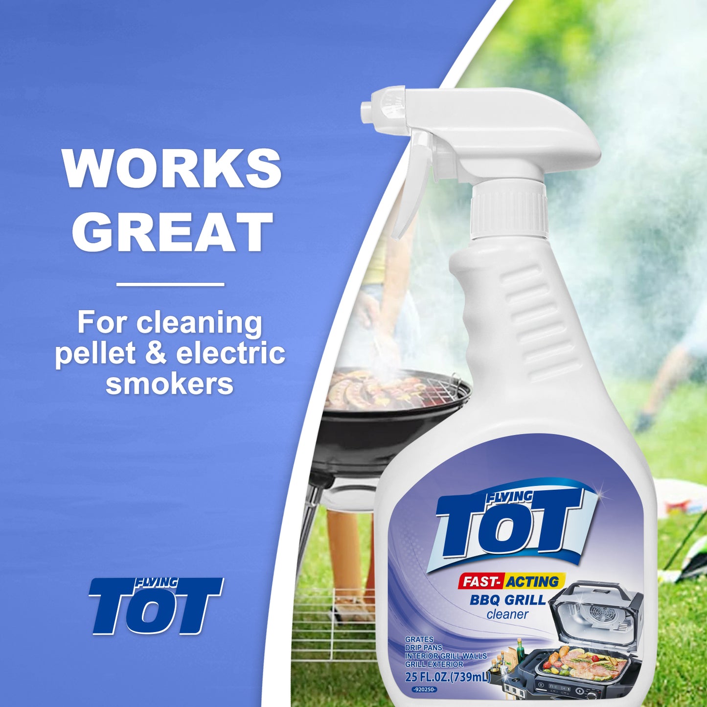 FLYING TOT Grill and Grate Cleaner - Cleans and Degreases BBQ Cooking Grates and Racks, Pellet and Electric Smokers- 25 Fl. Oz.