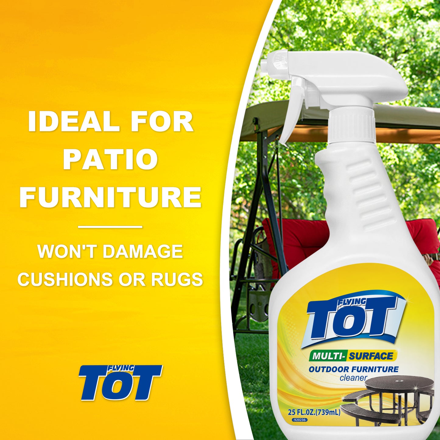 FLYING TOT Outdoor Furniture Cleaner, Cleans and Protects Outdoor Surfaces - Works on Fabric, Wood, Wicker, PVC, Plastic and More - 25 Fl. Oz.