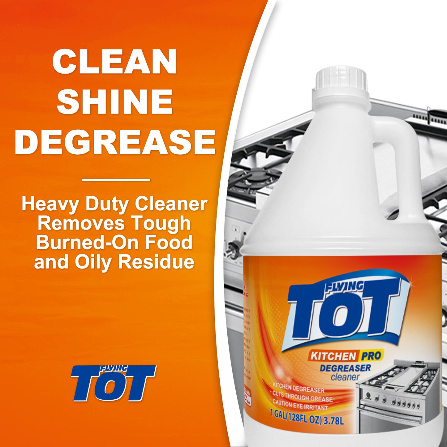 FLYING TOT Kitchen Degreaser Cleaner - Removes Kitchen Grease, Grime and Baked-on Food - 1 Gallon