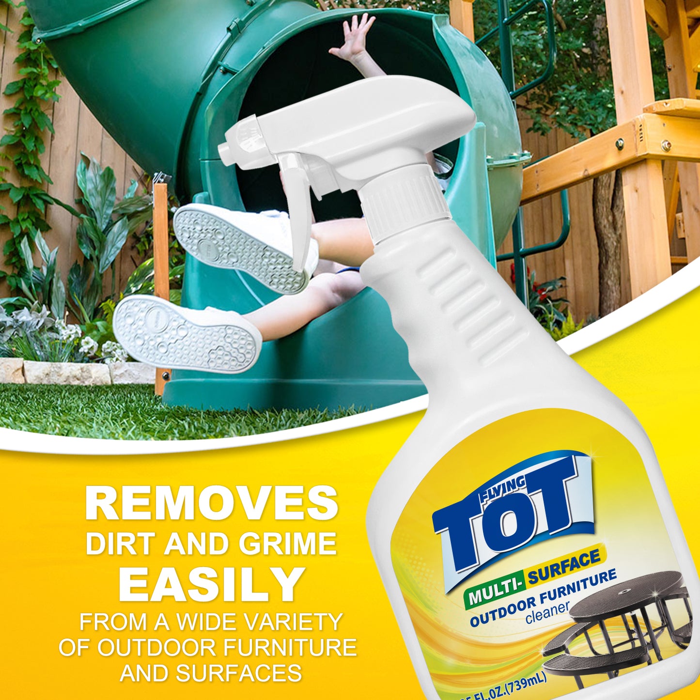 FLYING TOT Outdoor Furniture Cleaner, Cleans and Protects Outdoor Surfaces - Works on Fabric, Wood, Wicker, PVC, Plastic and More - 25 Fl. Oz.