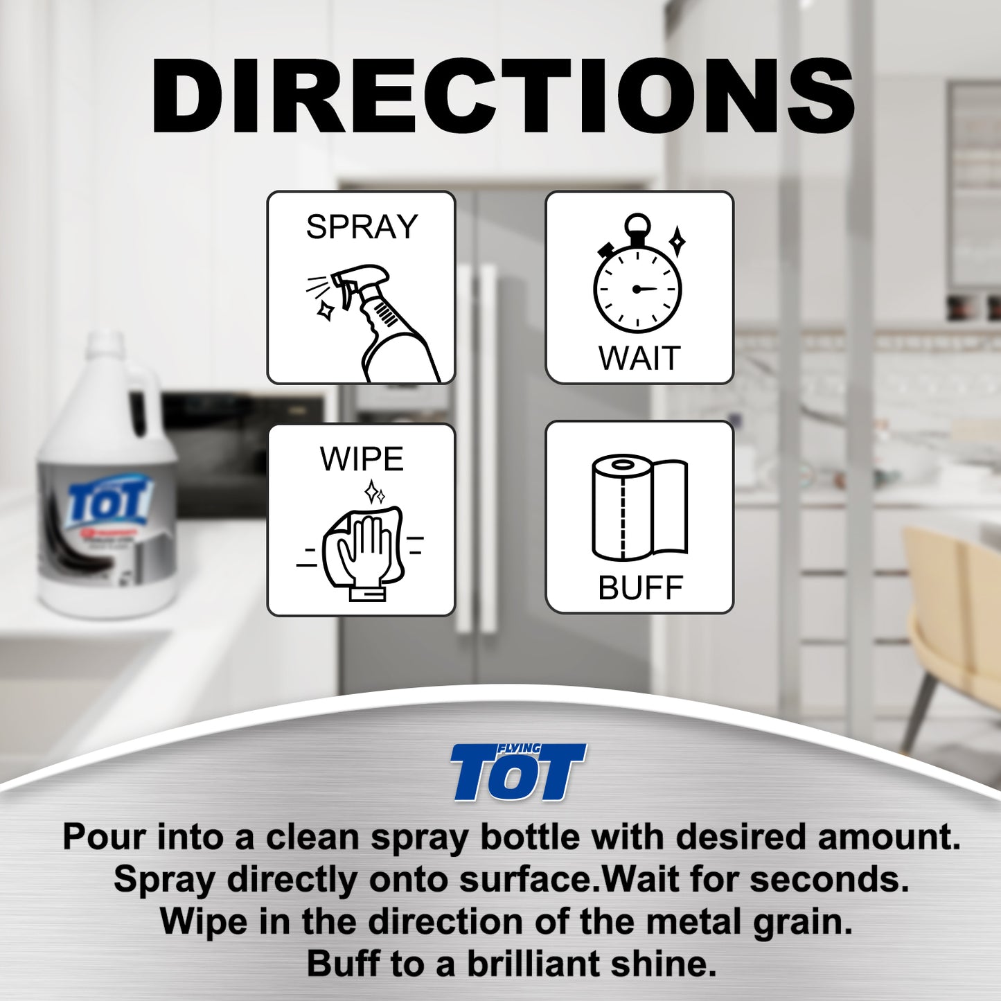 FLYING TOT Stainless Steel Cleaner and Polish - Streak-Free Self- Polishing Formula, Removes Fingerprints, Residue, Water Marks and Grease from Appliances - 1 Gallon