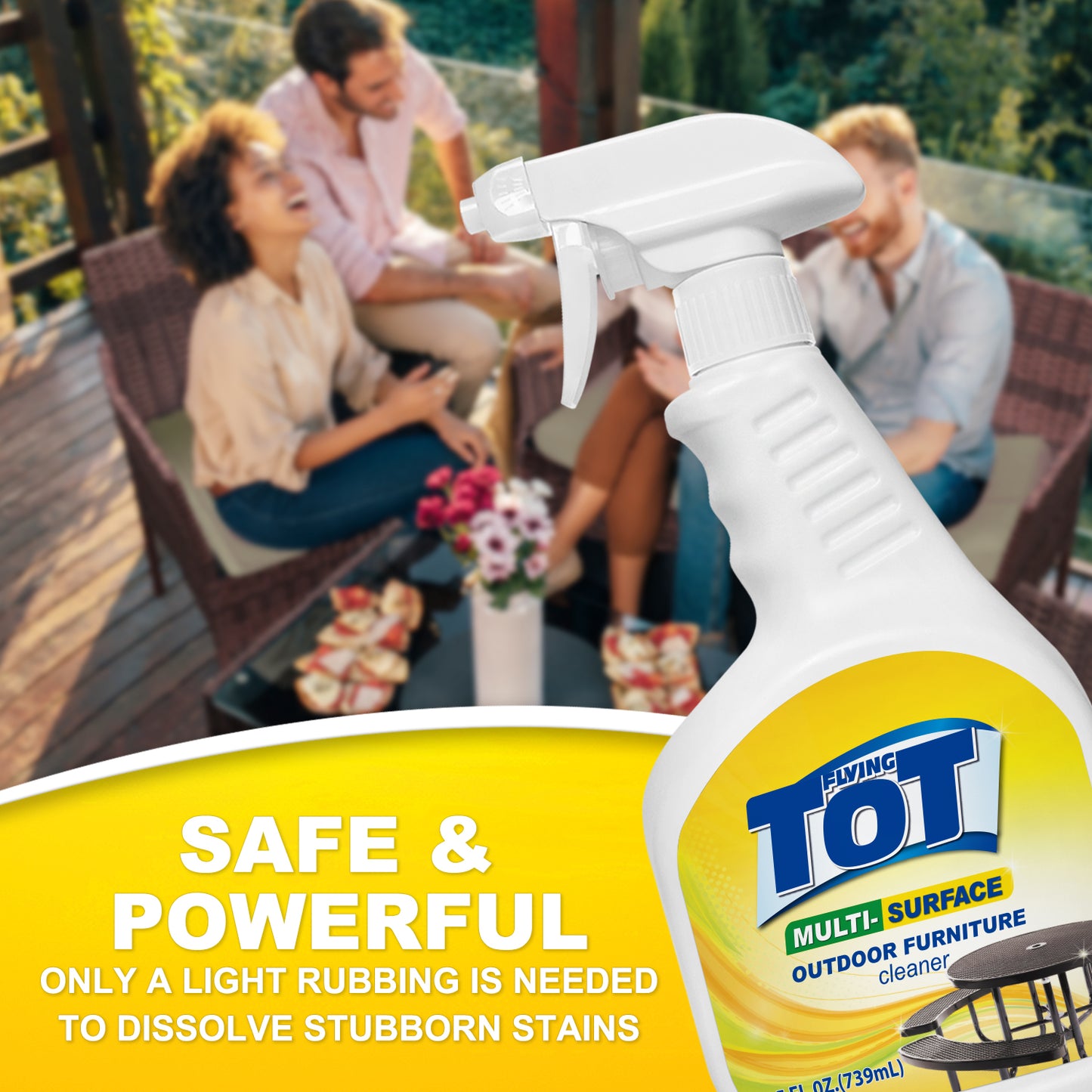 FLYING TOT Outdoor Furniture Cleaner, Cleans and Protects Outdoor Surfaces - Works on Fabric, Wood, Wicker, PVC, Plastic and More - 25 Fl. Oz.