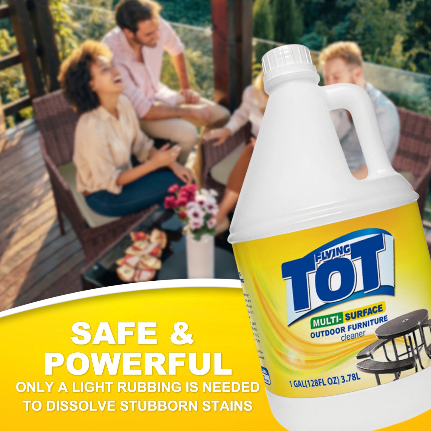 FLYING TOT Outdoor Furniture Cleaner, Cleans and Protects Outdoor Surfaces - Works on Fabric, Wood, Wicker, PVC, Plastic and More - 1 Gallon