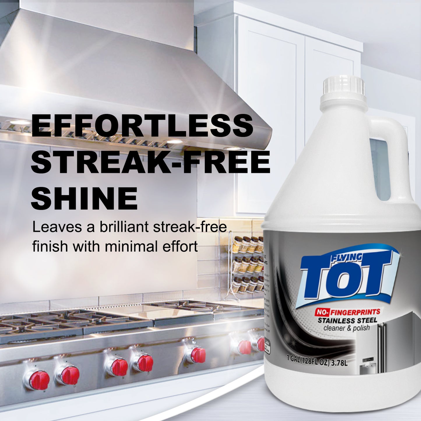 FLYING TOT Stainless Steel Cleaner and Polish - Streak-Free Self- Polishing Formula, Removes Fingerprints, Residue, Water Marks and Grease from Appliances - 1 Gallon