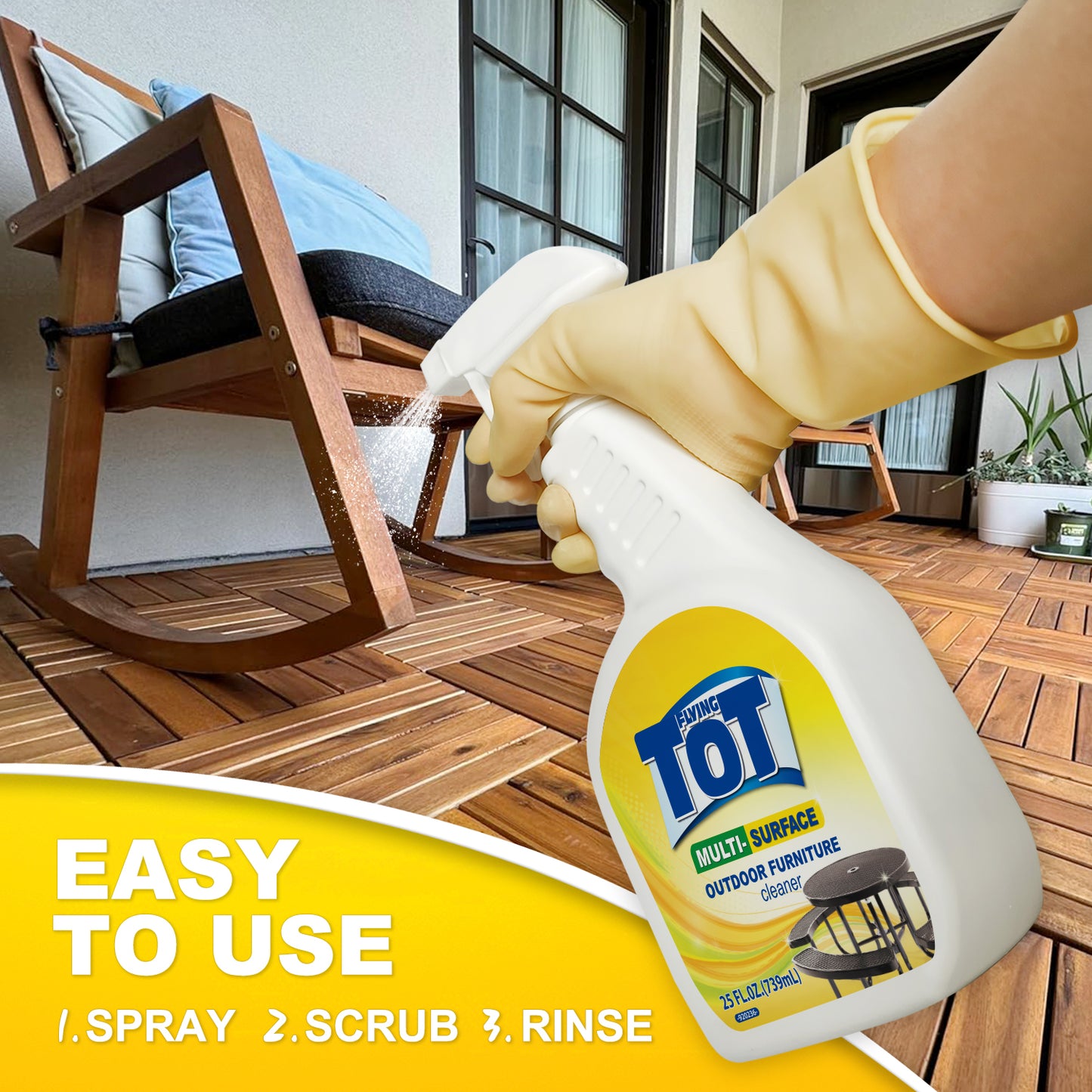 FLYING TOT Outdoor Furniture Cleaner, Cleans and Protects Outdoor Surfaces - Works on Fabric, Wood, Wicker, PVC, Plastic and More - 25 Fl. Oz.