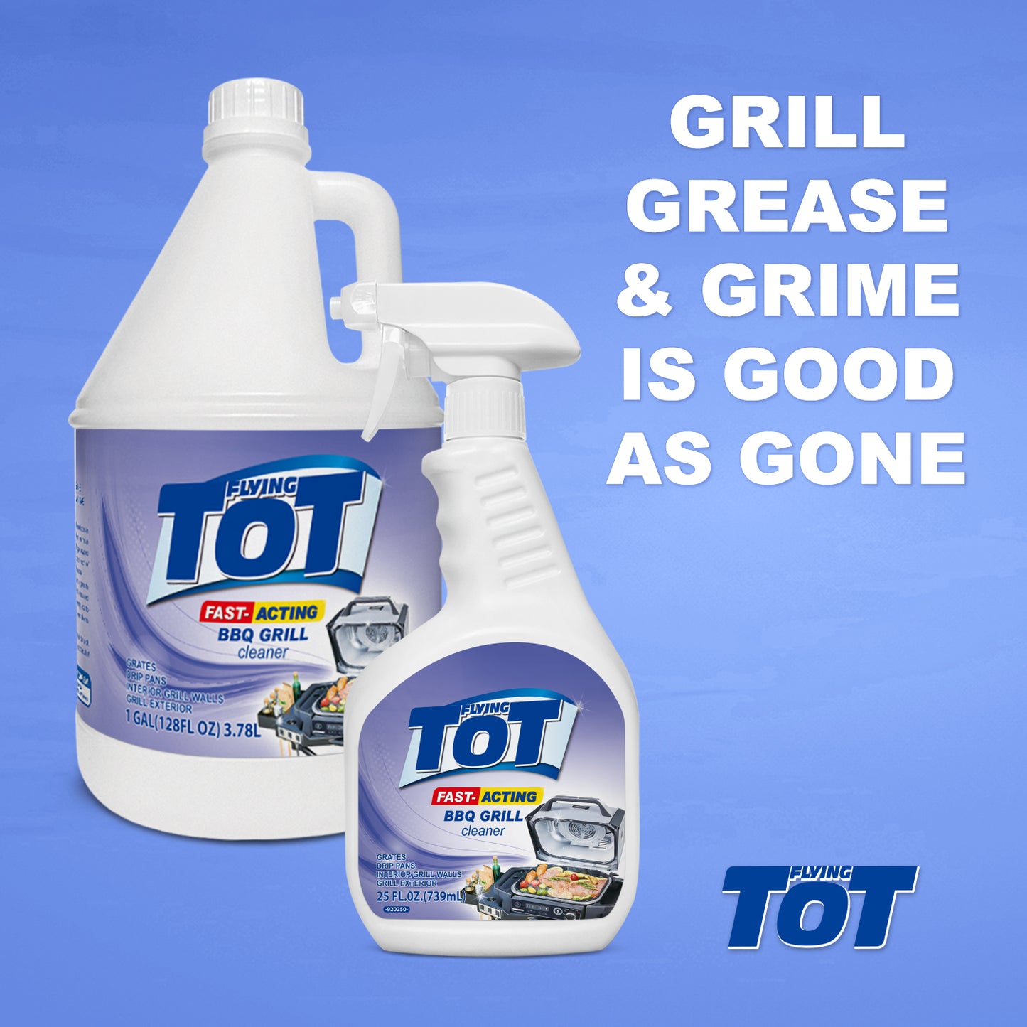 FLYING TOT Grill and Grate Cleaner - Cleans and Degreases BBQ Cooking Grates and Racks, Pellet and Electric Smokers- 25 Fl. Oz.