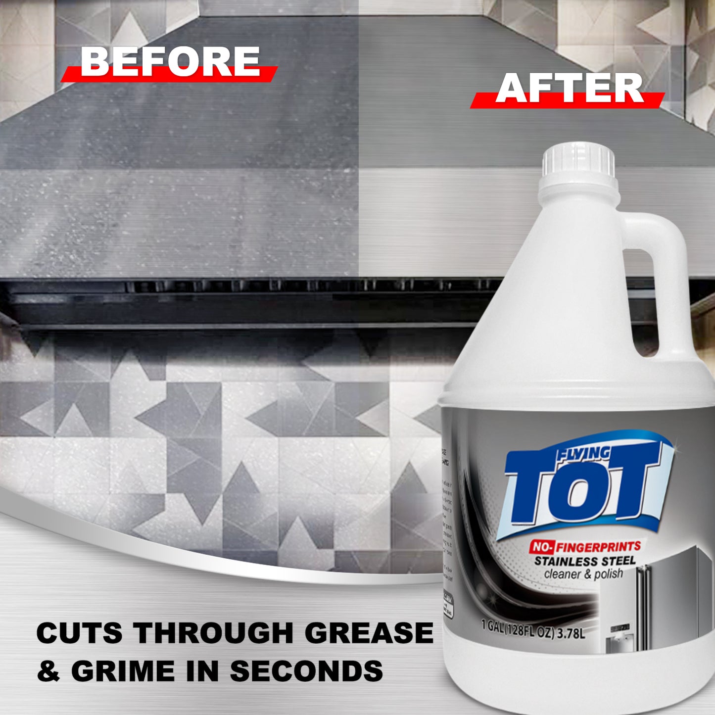 FLYING TOT Stainless Steel Cleaner and Polish - Streak-Free Self- Polishing Formula, Removes Fingerprints, Residue, Water Marks and Grease from Appliances - 1 Gallon