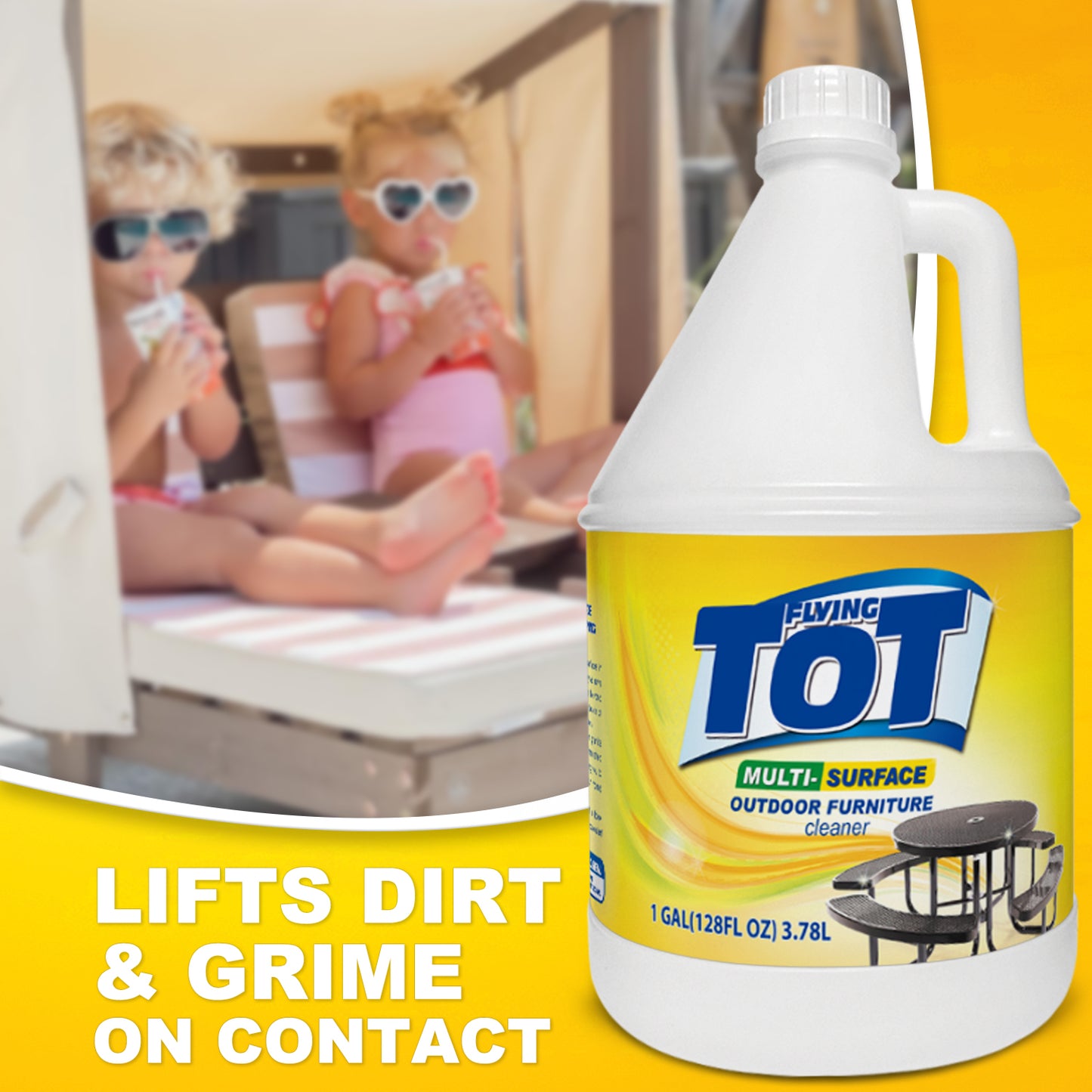 FLYING TOT Outdoor Furniture Cleaner, Cleans and Protects Outdoor Surfaces - Works on Fabric, Wood, Wicker, PVC, Plastic and More - 1 Gallon