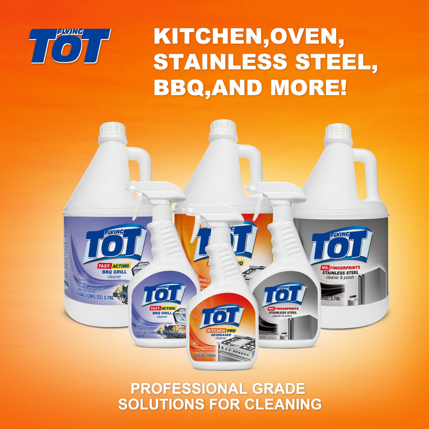 FLYING TOT Kitchen Degreaser Cleaner - Removes Kitchen Grease, Grime and Baked-on Food - 1 Gallon