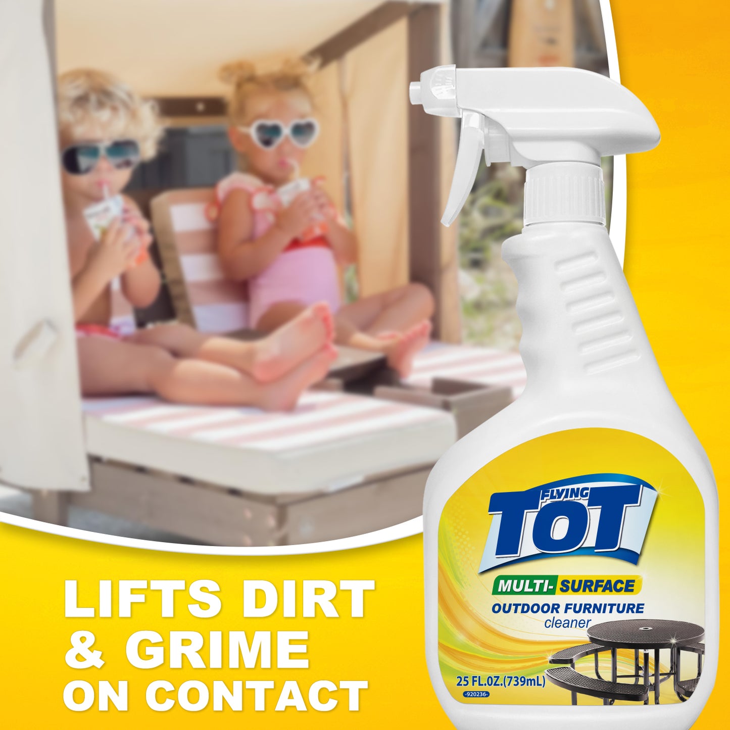 FLYING TOT Outdoor Furniture Cleaner, Cleans and Protects Outdoor Surfaces - Works on Fabric, Wood, Wicker, PVC, Plastic and More - 25 Fl. Oz.