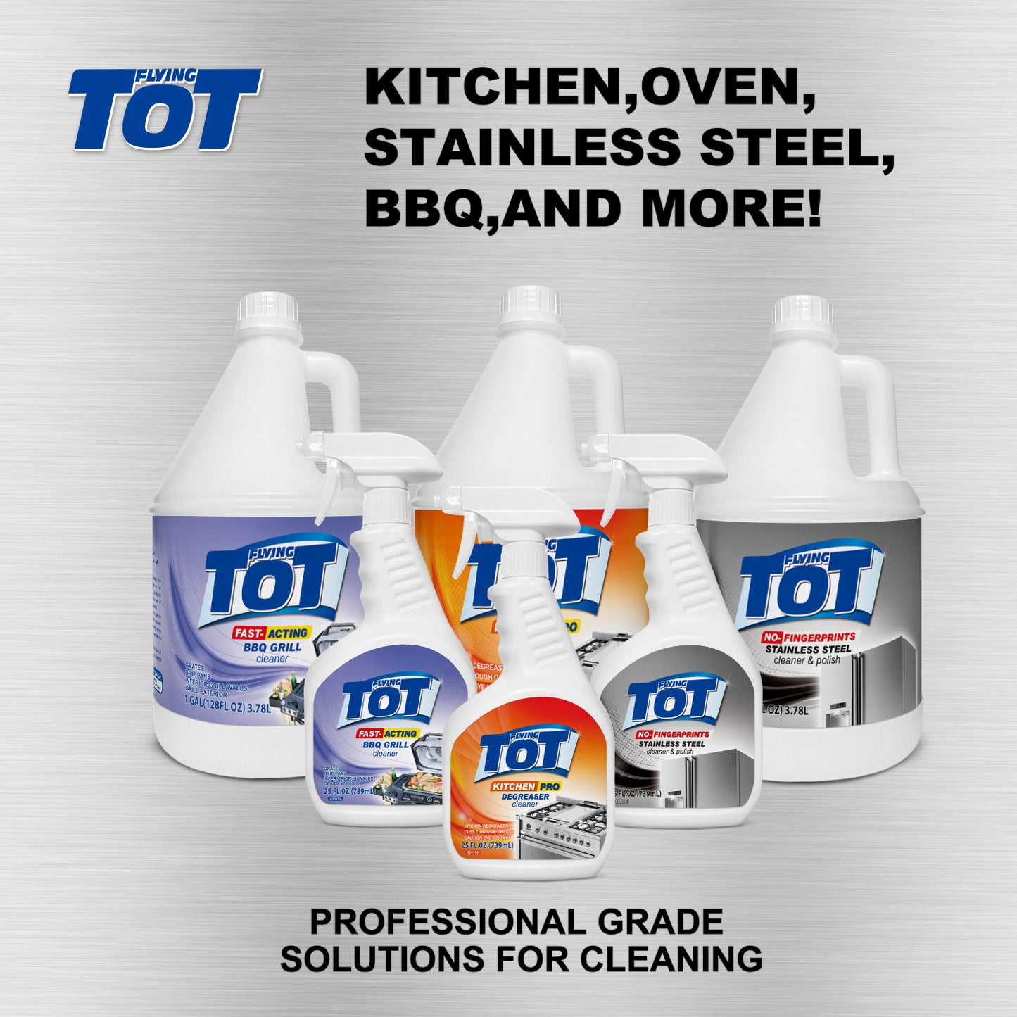 FLYING TOT Stainless Steel Cleaner and Polish - Streak-Free Self- Polishing Formula, Removes Fingerprints, Residue, Water Marks and Grease from Appliances - 1 Gallon