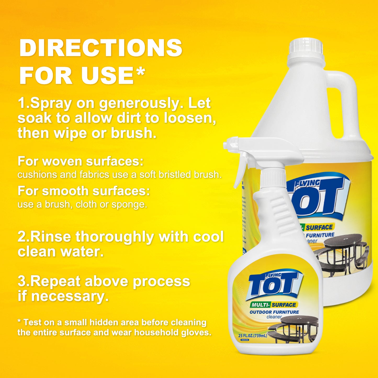 FLYING TOT Outdoor Furniture Cleaner, Cleans and Protects Outdoor Surfaces - Works on Fabric, Wood, Wicker, PVC, Plastic and More - 1 Gallon